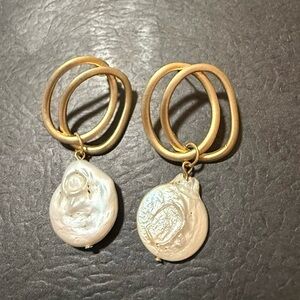Brushed Gold Freshwater Pearl earrings - handmade local artist